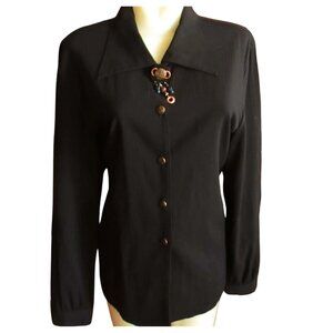 Women's Jacket Size 12 Vintage 1990's JET BLACK 50% RAYON Nancy Bolen City Girl